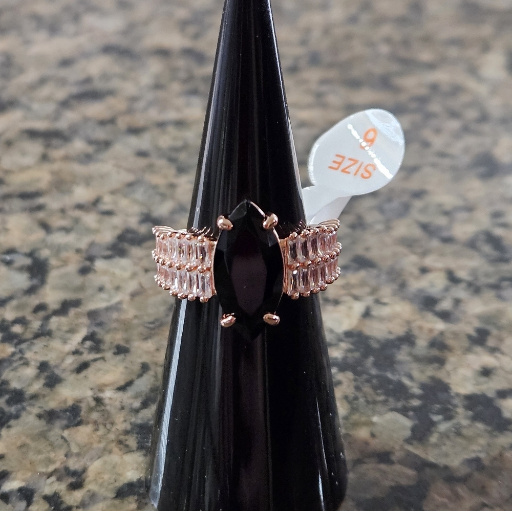 Bomb Party RG94193 "Wandering Silver Skies" Black Onyx Cubic Zirconia Size 6